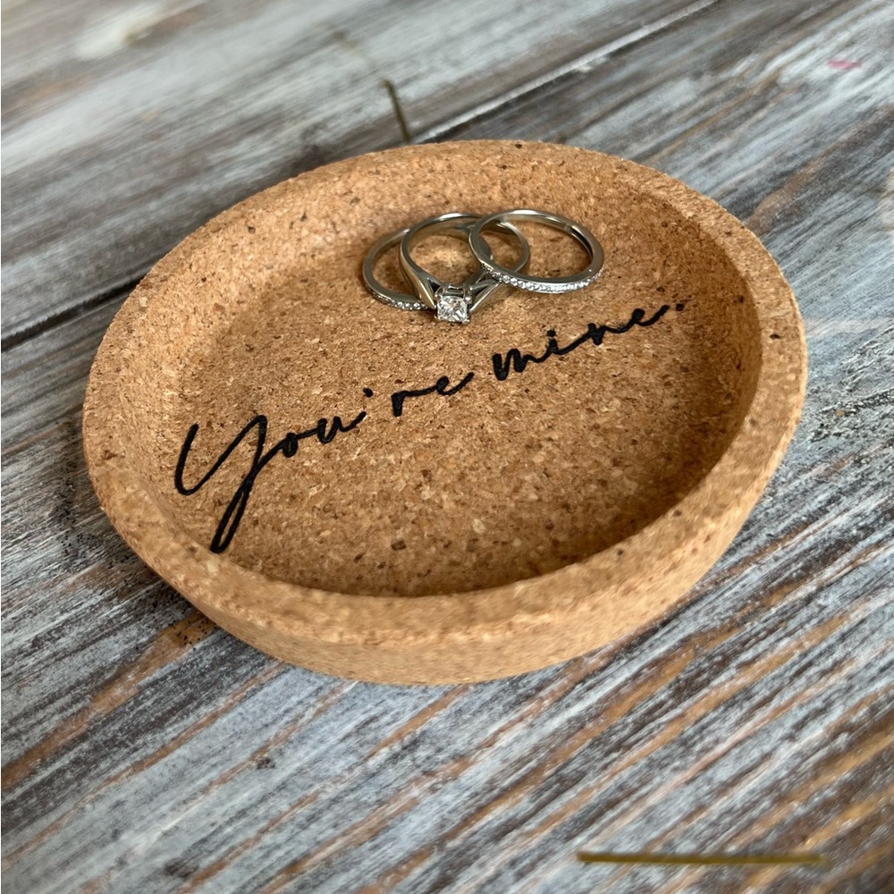Ring Dish, Laser Engraved “You’re Mine”, Cork Dish, New, Gift for Newlyweds